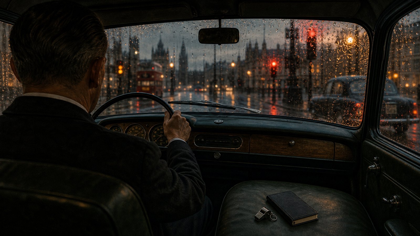 A referee’s whistle and notebook beneath red and amber traffic lights