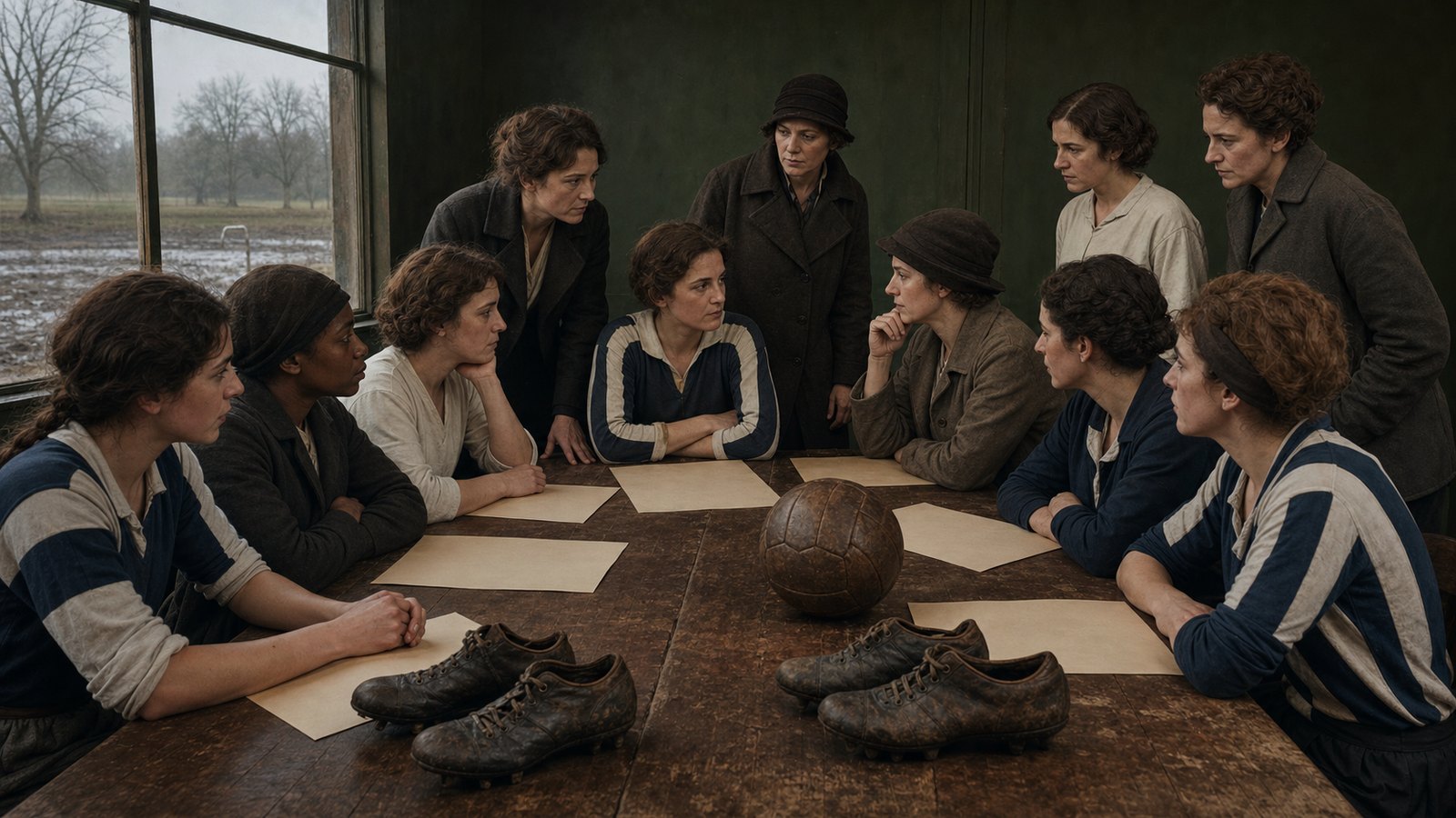 Women football organizers meeting around a table after the 1921 ground restriction