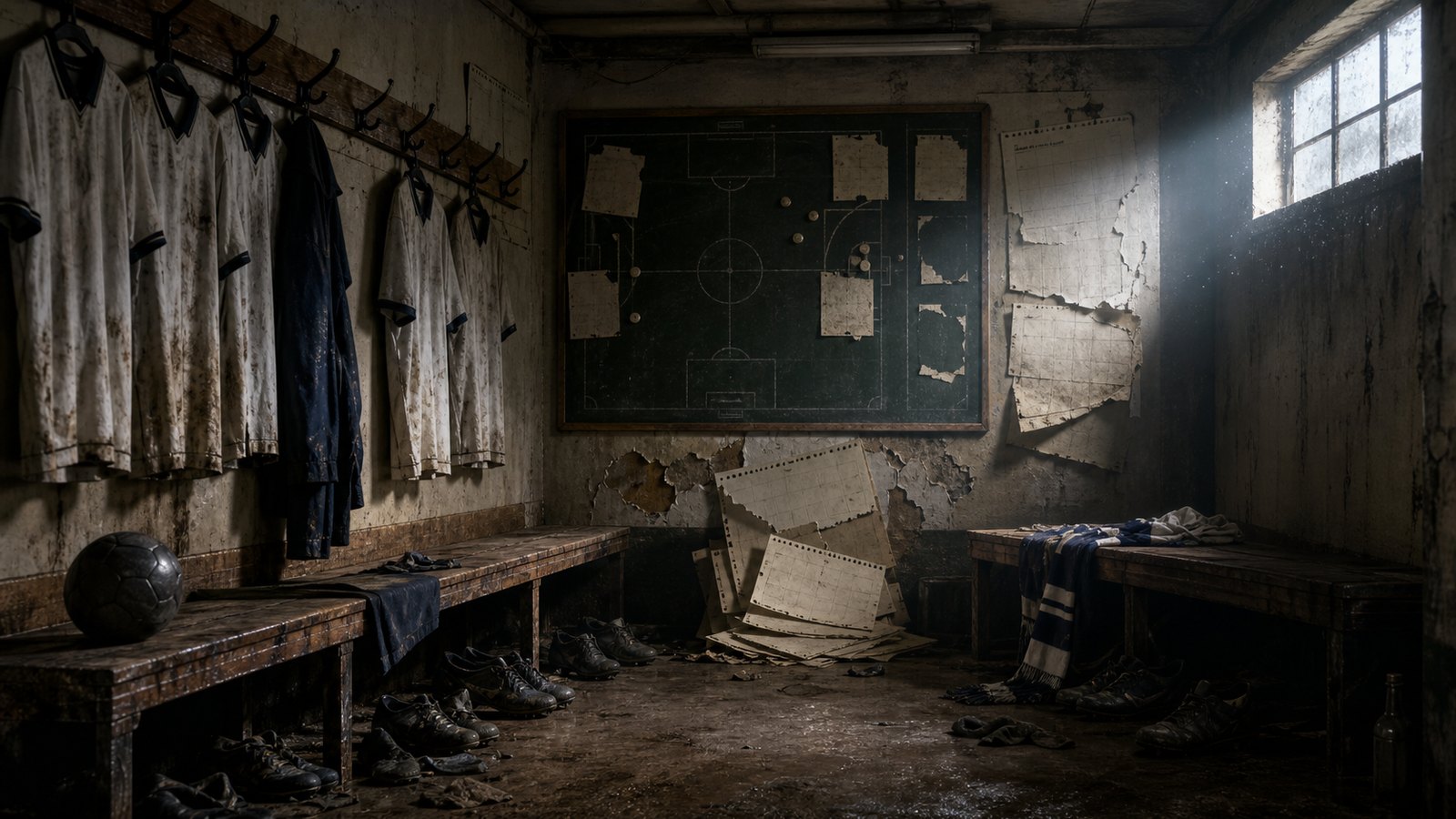 Abandoned late-1980s dressing room symbolizing years of missing European football.
