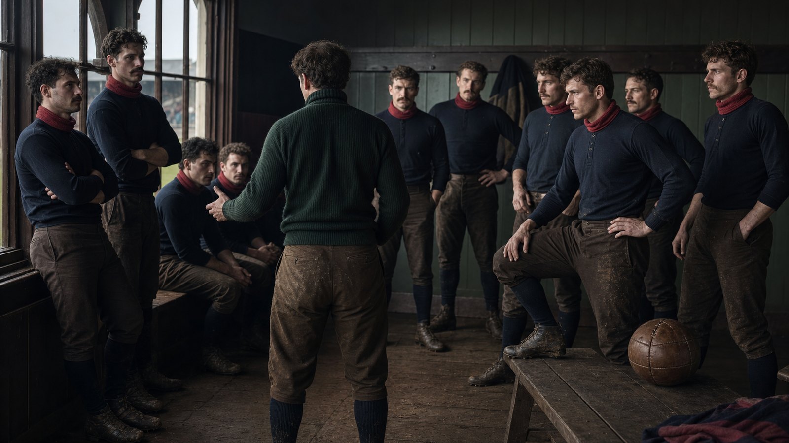 Queen’s Park footballers preparing together before the 1872 Scotland–England match