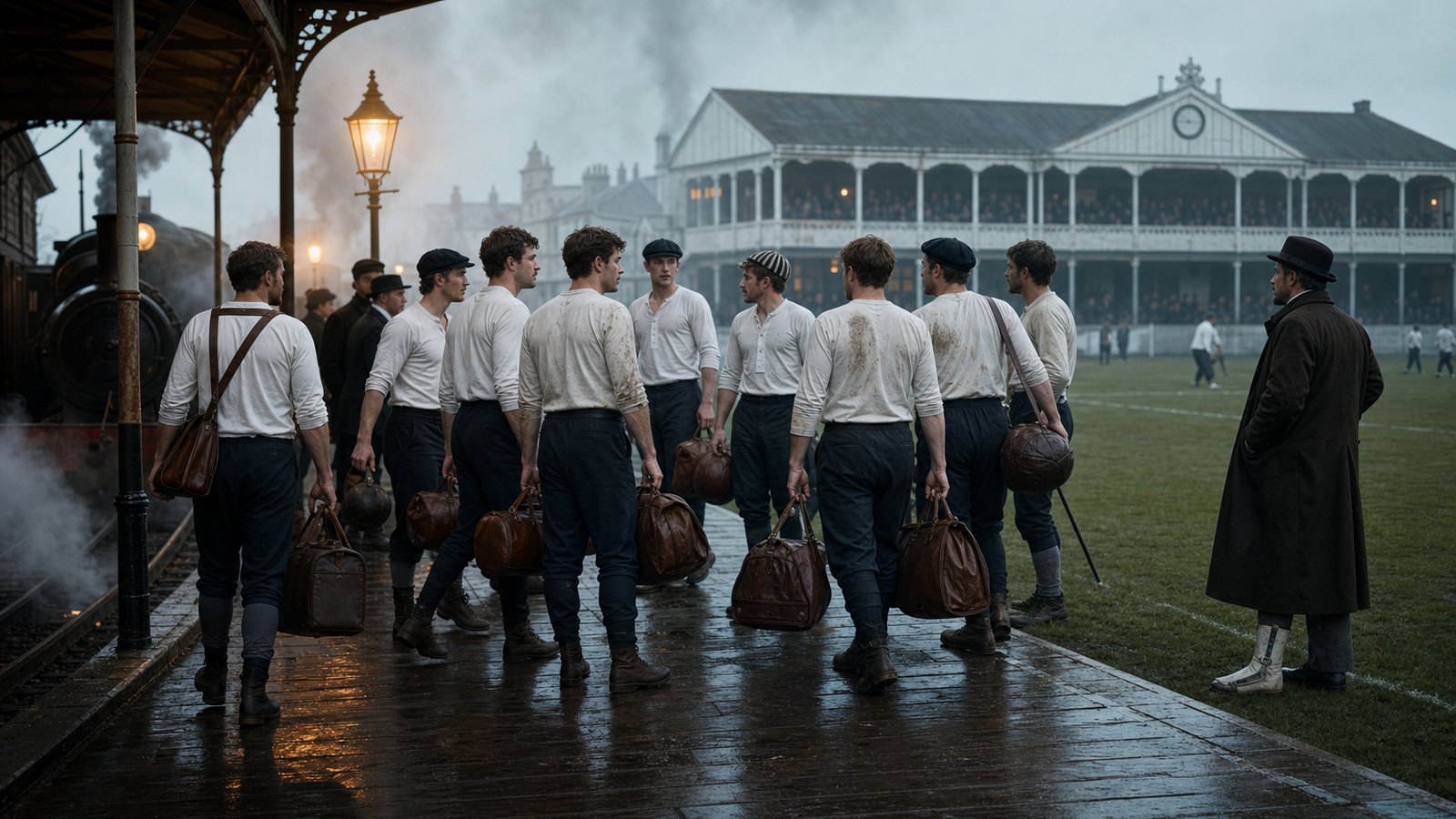 England players from several clubs assembling for the first official football international