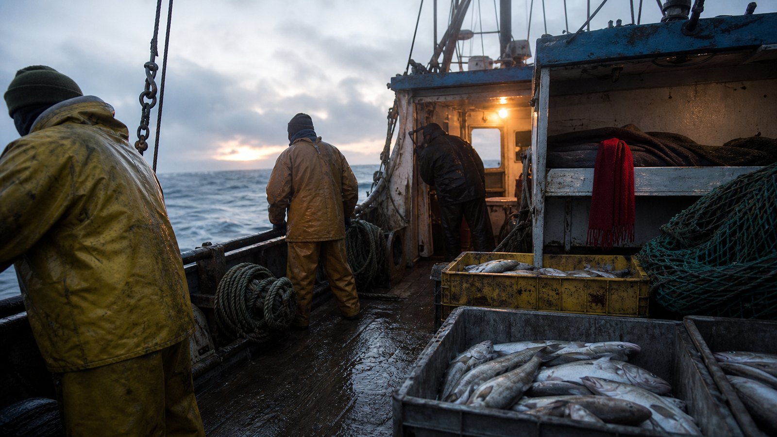 A North Sea fishing crew returning to work at dawn after Aberdeen’s European final victory
