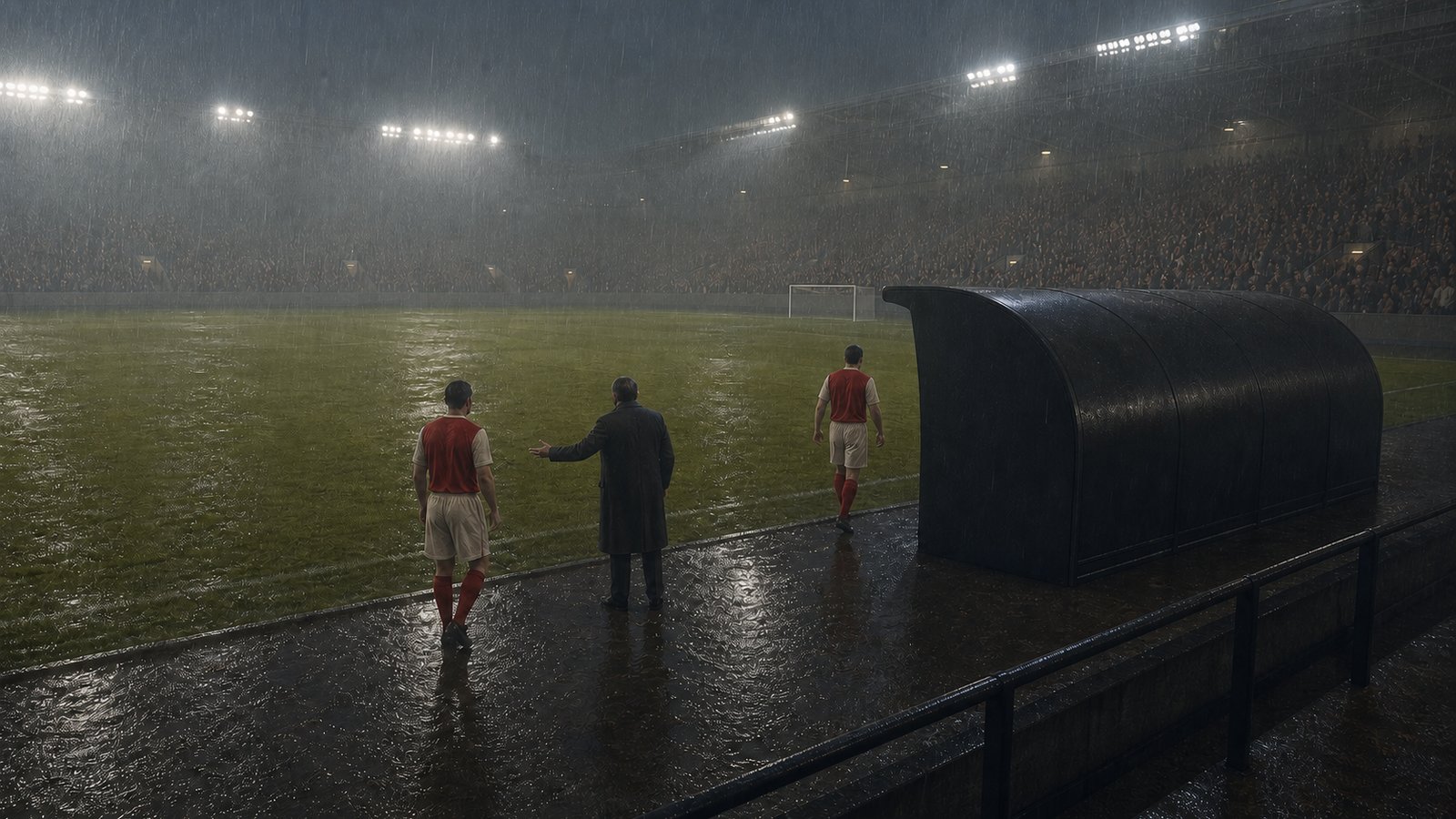 An emergency substitute waits at the touchline during a 1996 English top-flight match