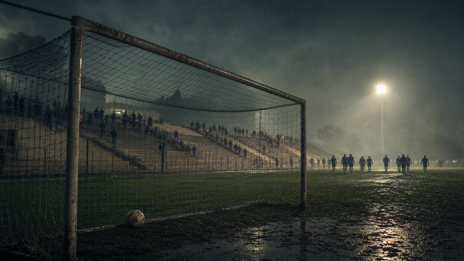 Empty goalmouth and abandoned football after a controversial match in Madagascar