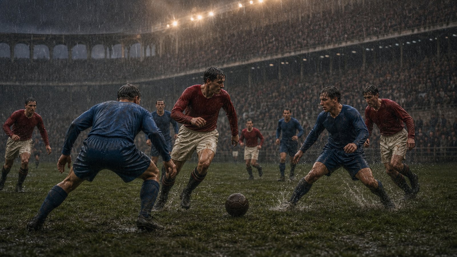 Austria trying to combine through a crowded wet midfield at the 1934 World Cup