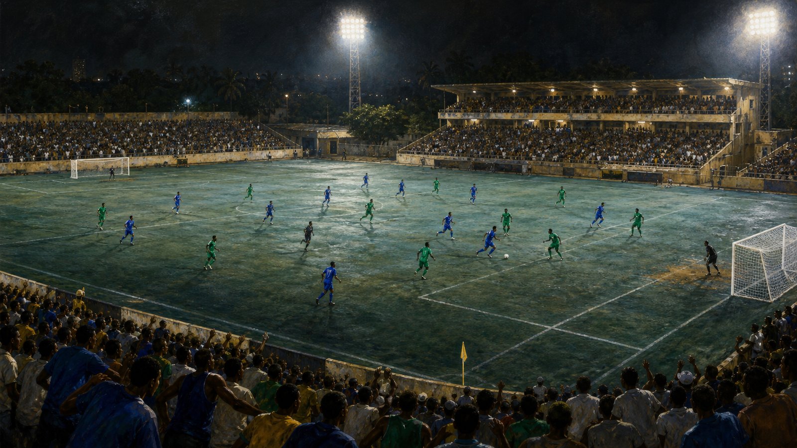 Both goals visible during the Barbados and Grenada Caribbean Cup match