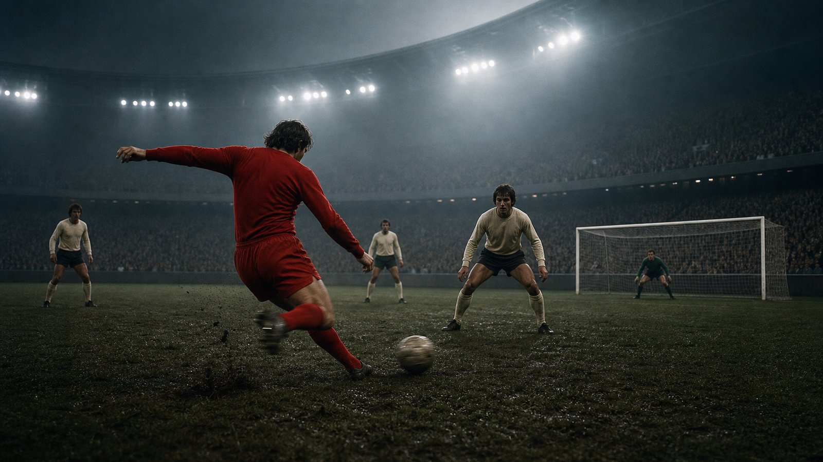 An anonymous Bayern-style defender striking the last-minute equaliser in the 1974 European Cup final