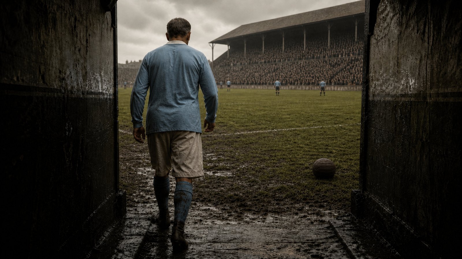 An older Manchester City winger walks toward the St Andrew’s pitch before the 1924 FA Cup semi-final