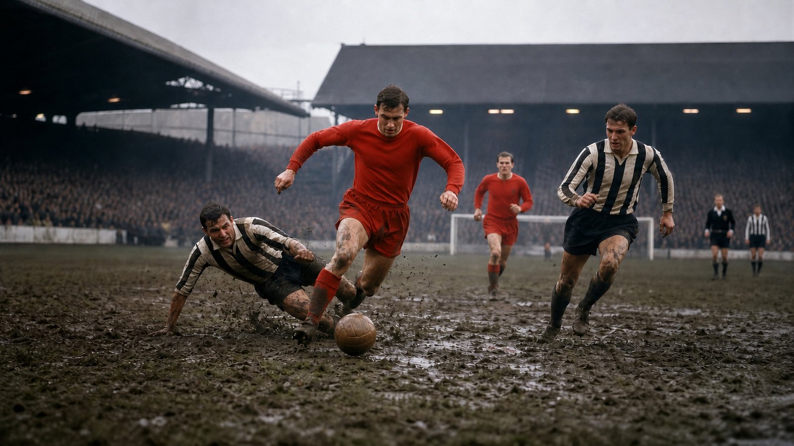 Johnny Summers running directly through a muddy Huddersfield defence during the 7–6 match