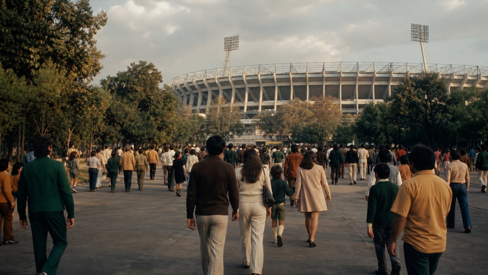 Families stream toward Estadio Azteca before the 1971 women’s football final
