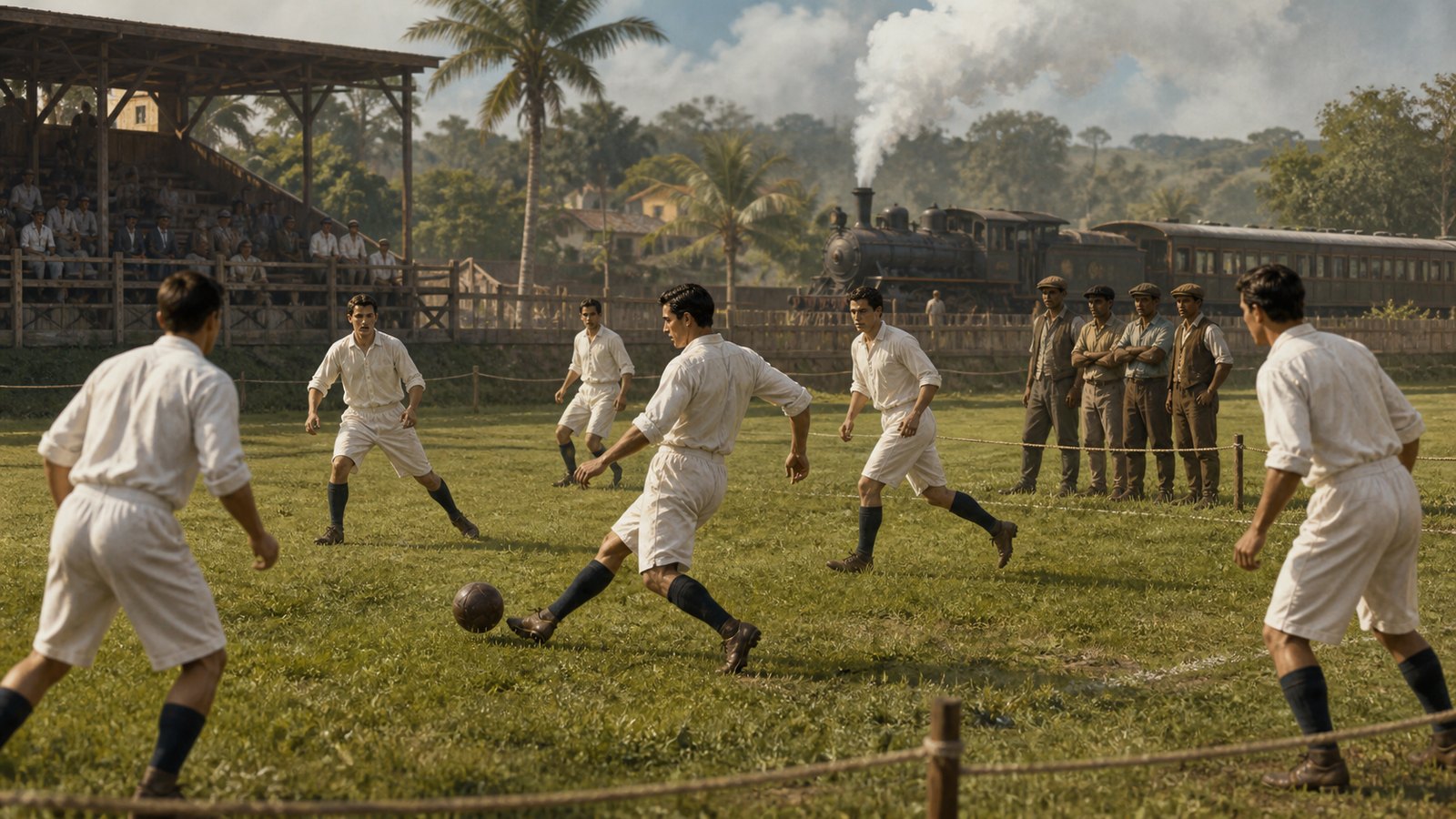Corinthian footballers arriving for their six-match tour of Brazil in 1910