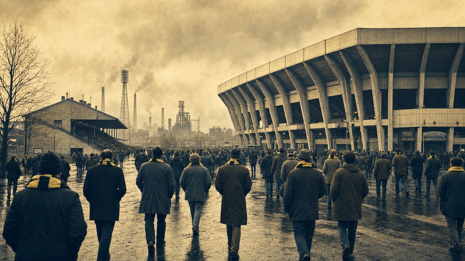 Supporters entering the newly built Westfalenstadion beside the old Rote Erde in 1974