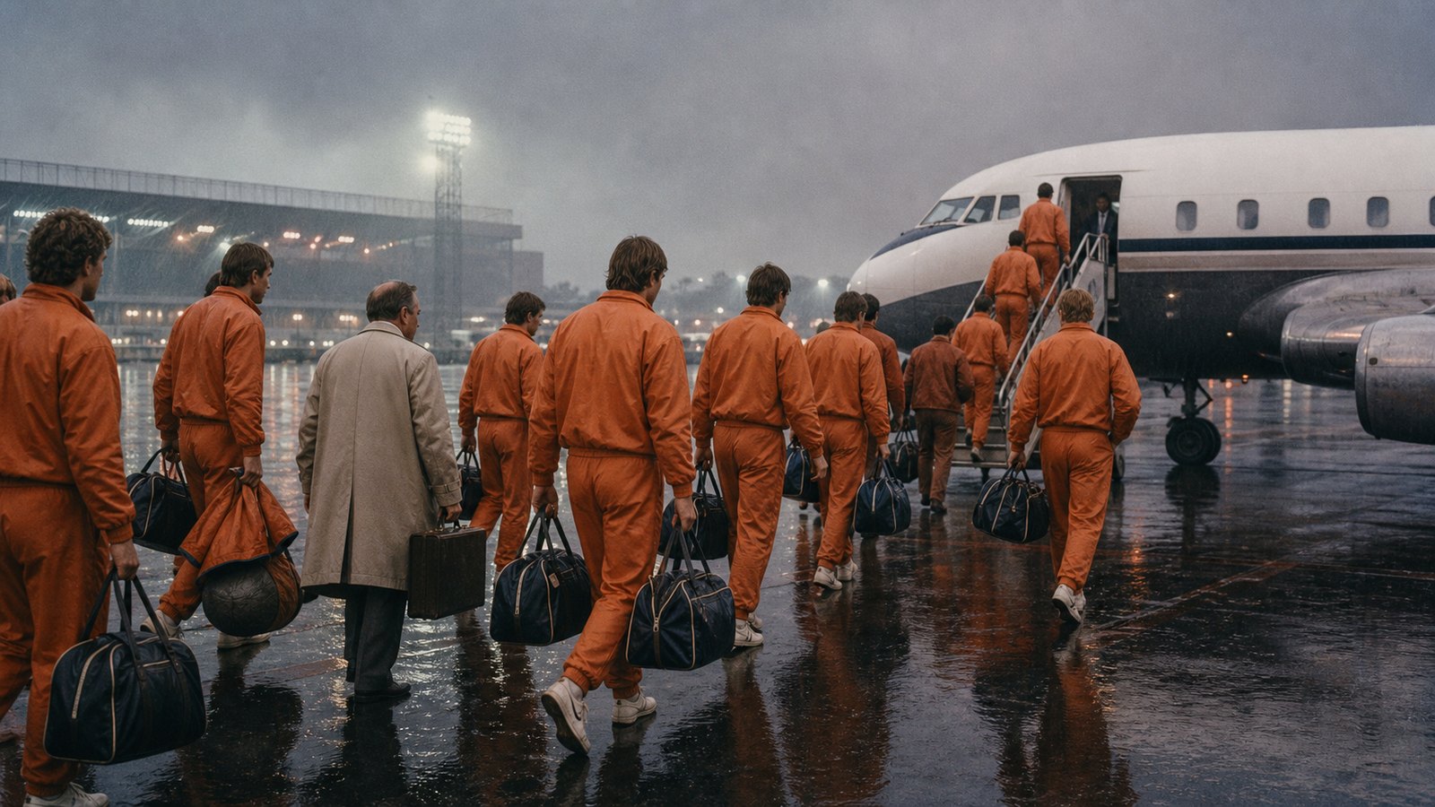 Dundee United players travelling through Europe during their 70-match 1986–87 season