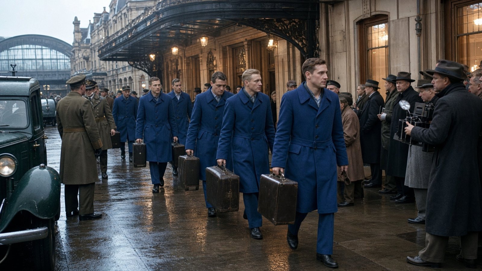 Dynamo Moscow’s travelling party arrives in postwar London as crowds gather around the station
