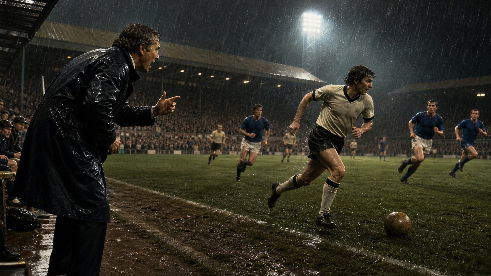 An early-1980s English football scoreboard and league table clerk marking three points after a 2–1 match