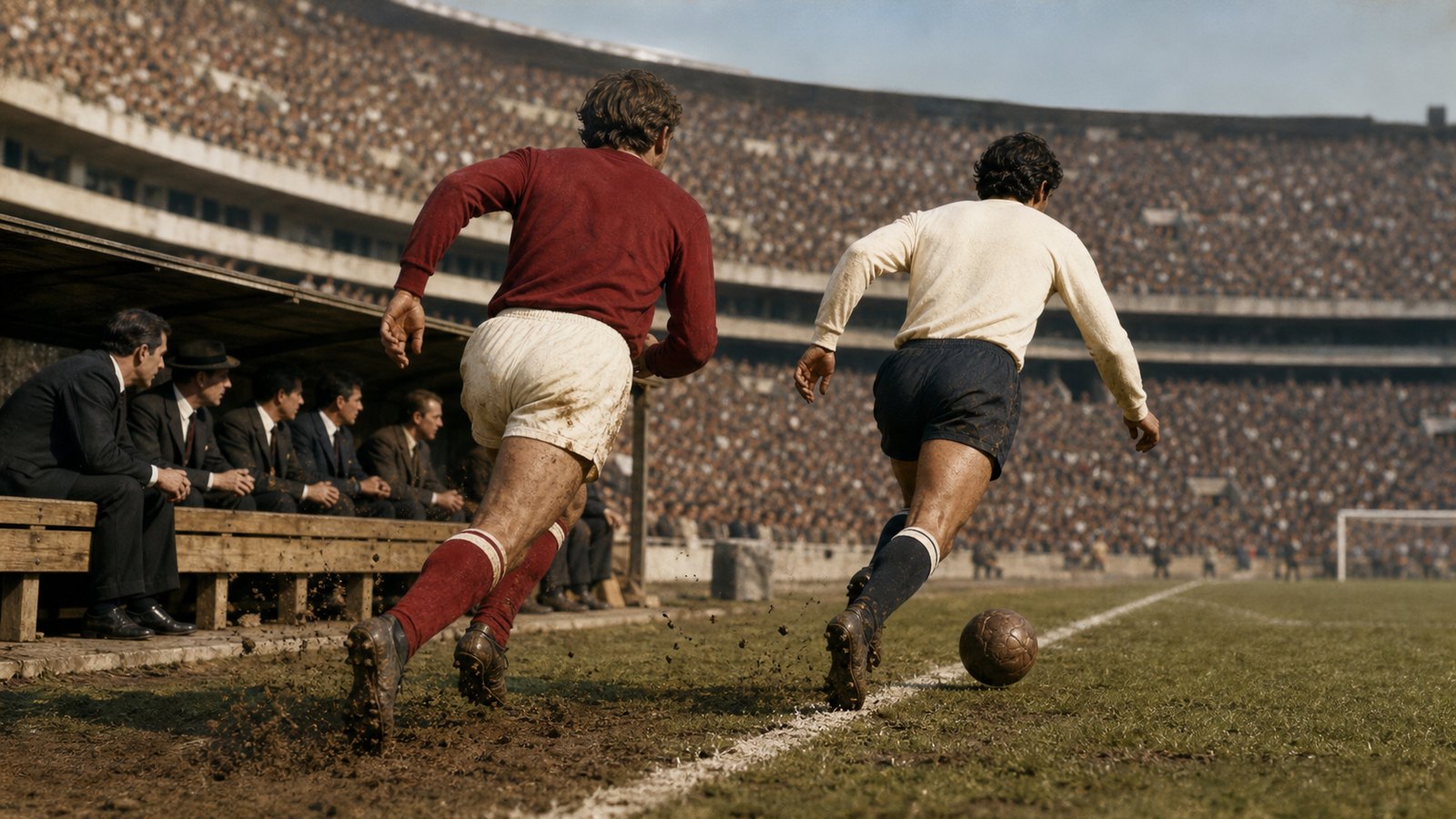 A fresh West German winger driving at England's left side during the second half