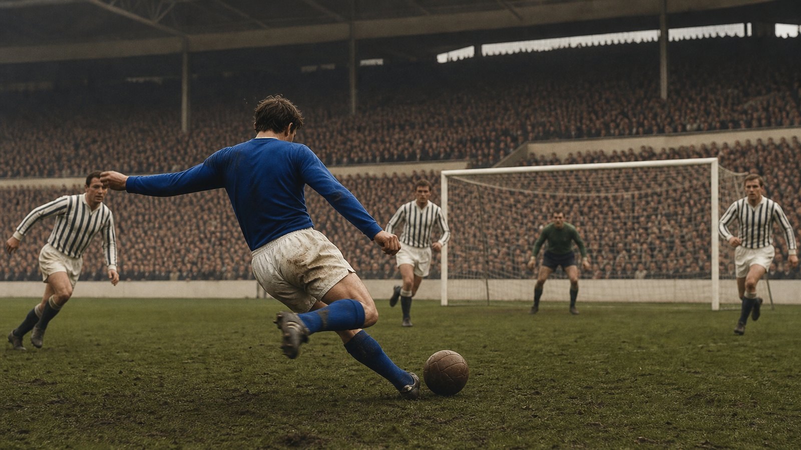 A replacement Everton forward striking during the 1966 FA Cup final at Wembley
