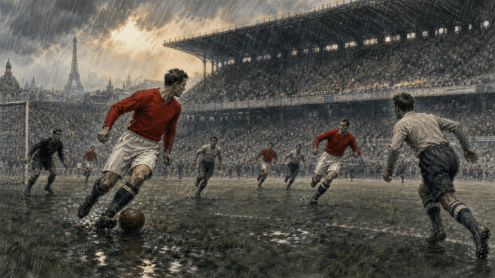 Switzerland defending against Germany during the 1938 World Cup replay in Paris