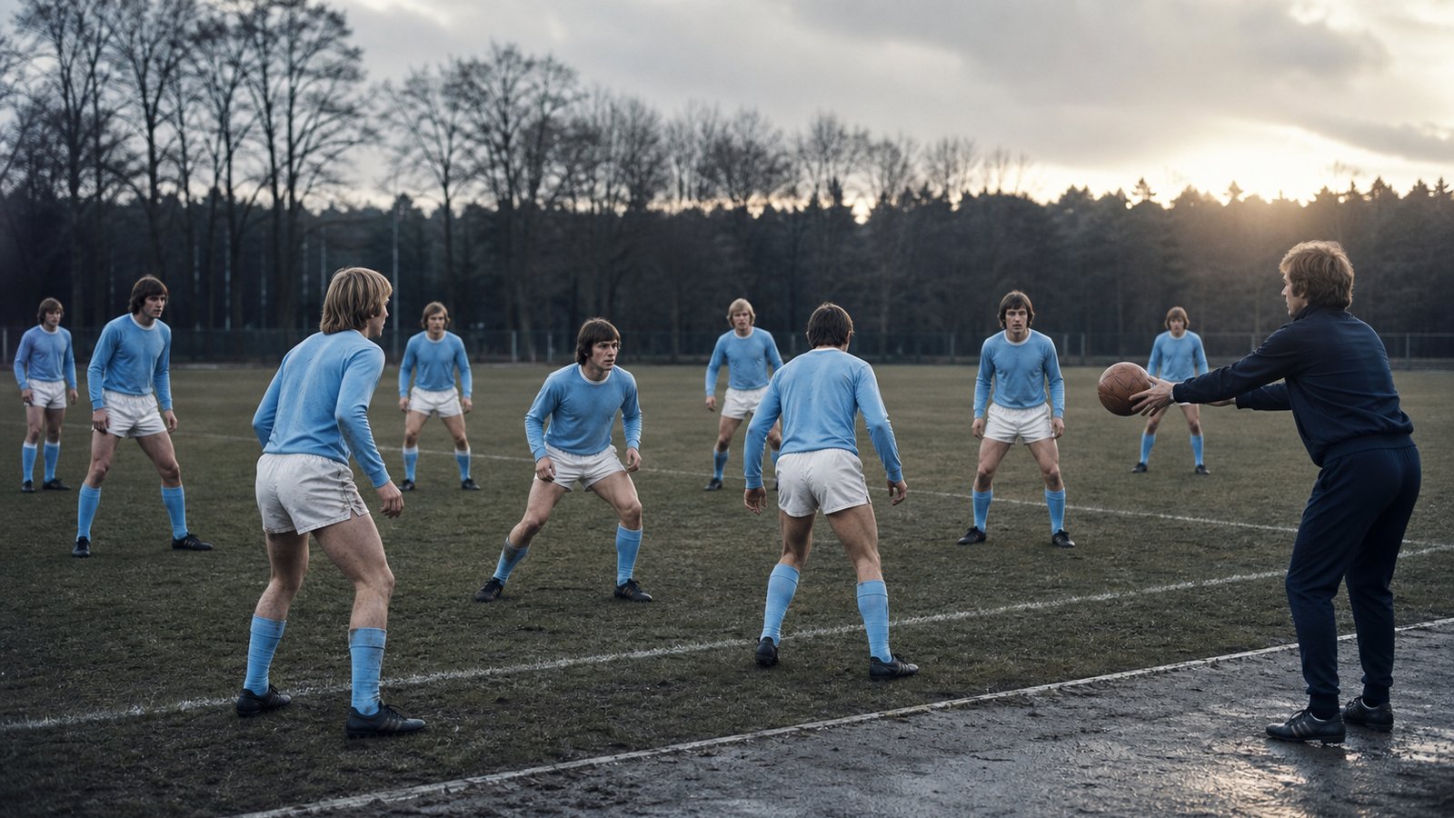 Malmö players repeat a compact defensive drill on a cold Swedish training ground