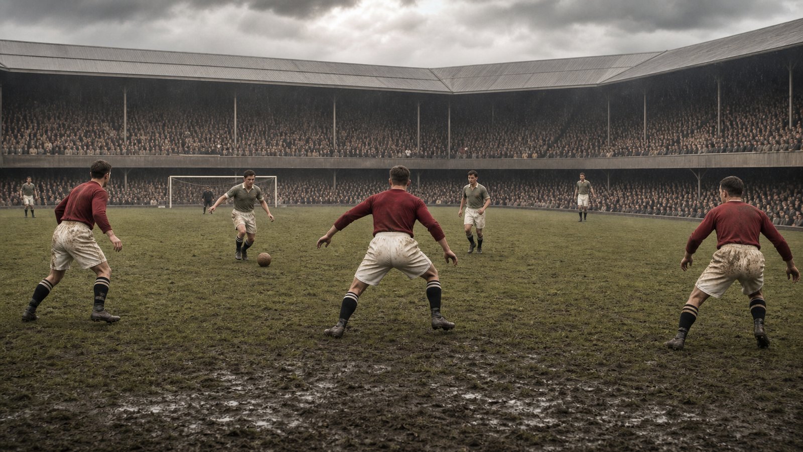 A generic 1920s centre-half drops between two full-backs while an attacking line spreads ahead