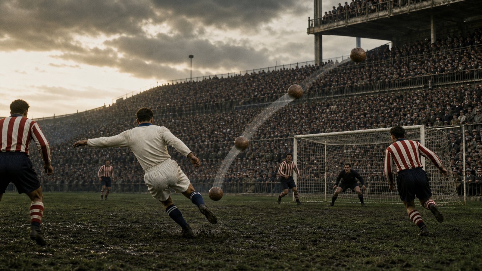 An anonymous United States forward completing a hat-trick against Paraguay in Montevideo in 1930