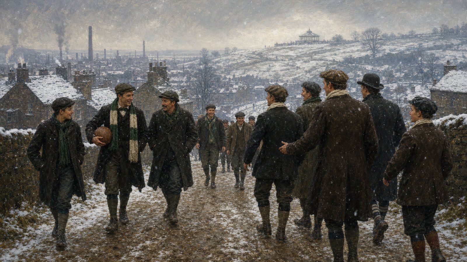 Victorian supporters travelling from Sheffield toward Crosspool for an early football derby