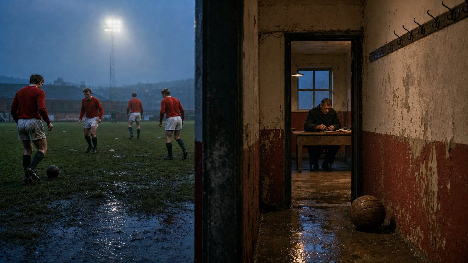 Third Lanark players train under weak floodlights as the club's operations deteriorate