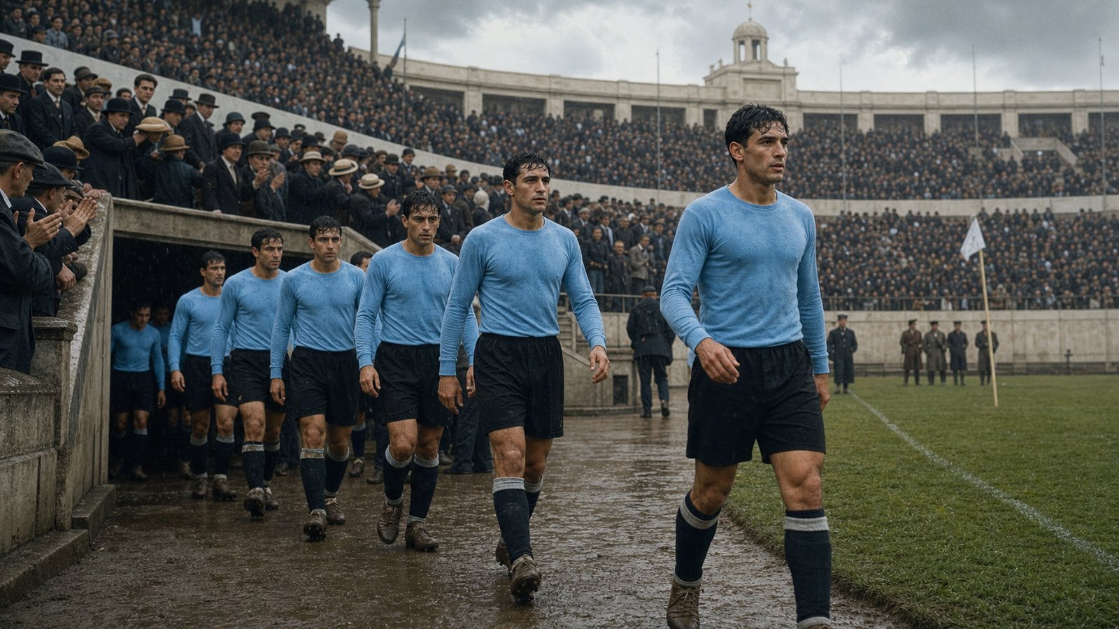 Uruguay players entering the Paris Olympic football tournament in 1924