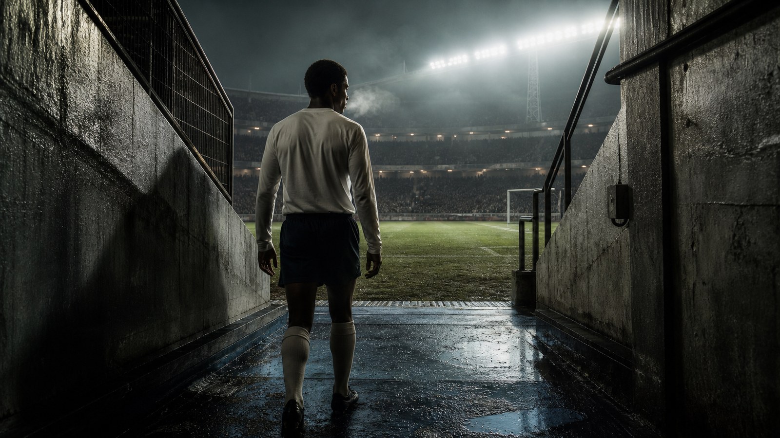 A young right-back walking toward a late-1970s Wembley international debut