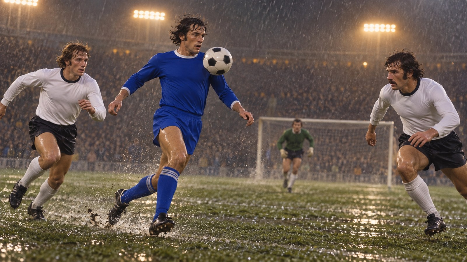 Two German teams entering a rain-darkened Hamburg stadium through separate tunnels