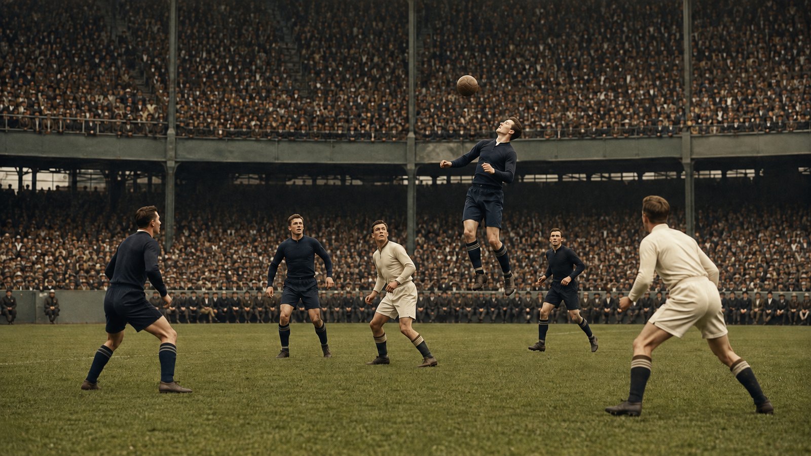 A huge 1926 New York crowd watches anonymous footballers exchange quick passes