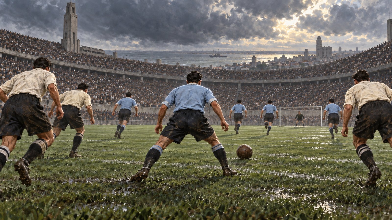 A fictional 1930s centre-half covering a wide band of a football pitch between defence and attack
