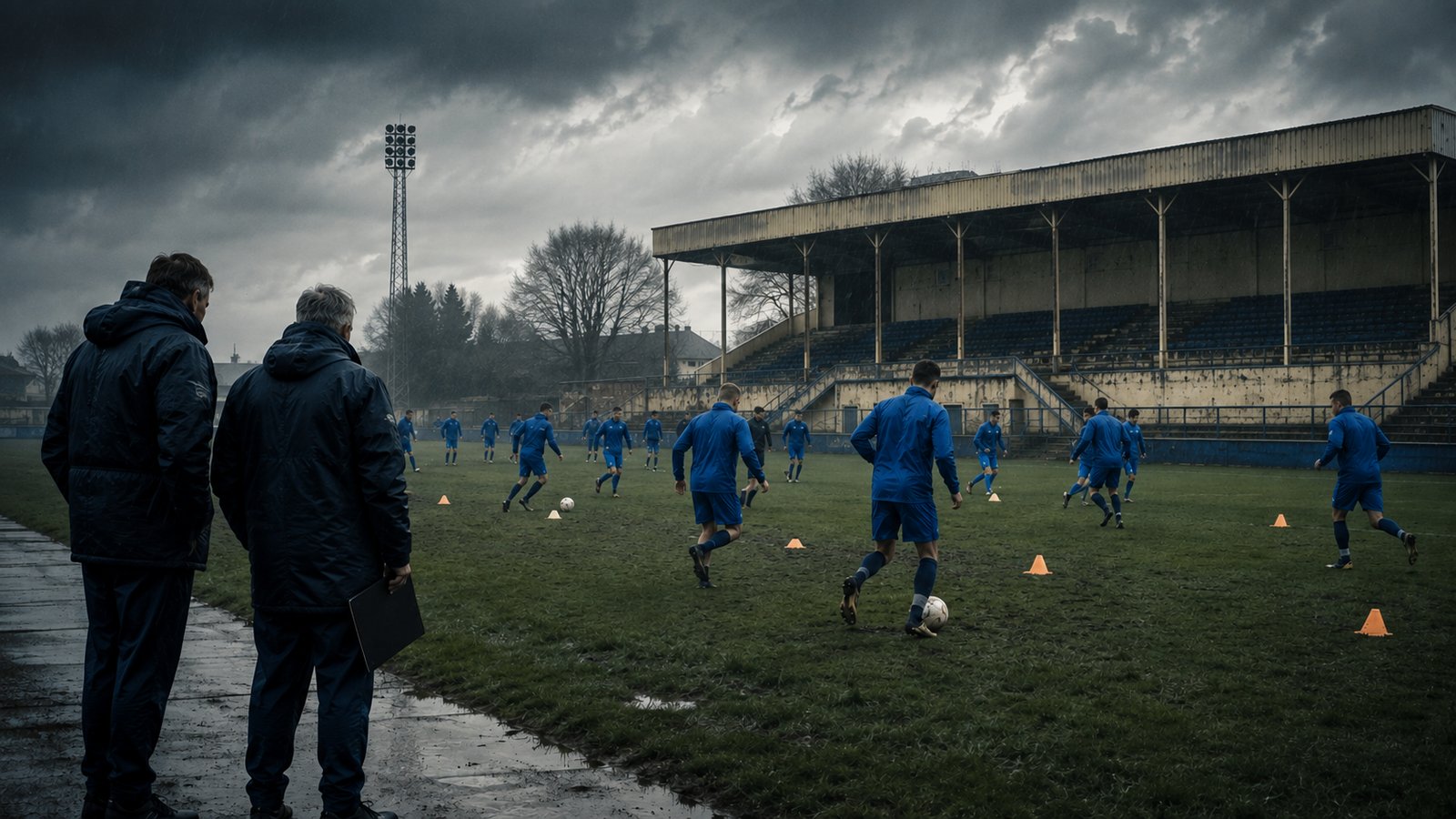 Portsmouth players and staff training at a sparse Fratton Park during the 2010 administration crisis