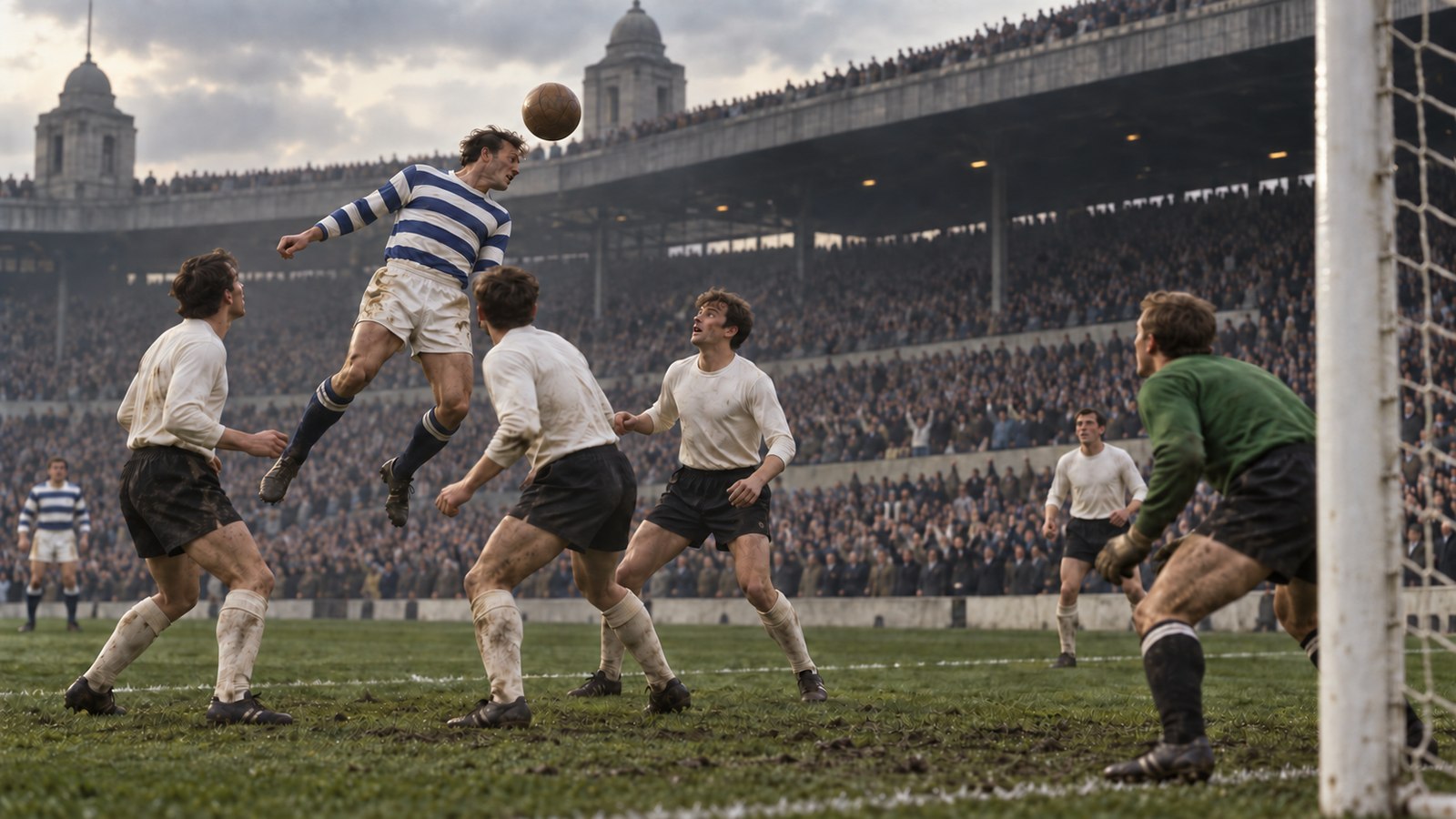 A plain blue-and-white hooped forward beginning QPR's comeback with a header