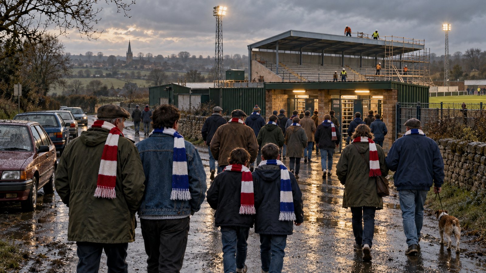 Rushden Town and Irthlingborough supporters arriving at the upgraded Nene Park after the 1992 merger
