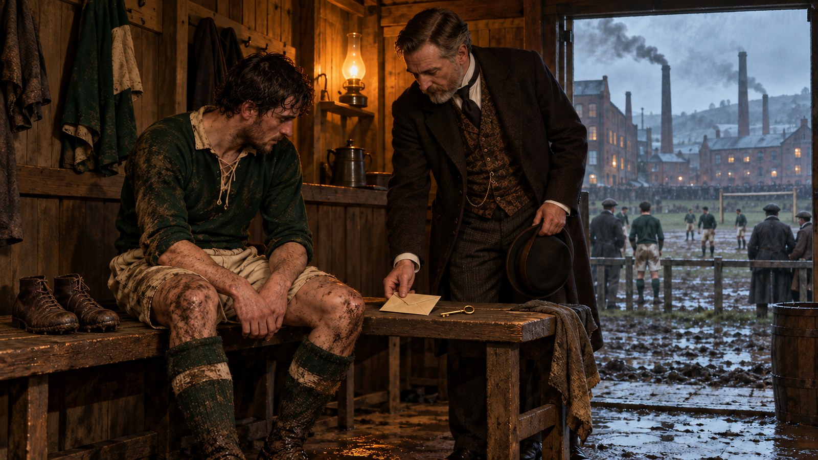 A fictional Victorian footballer considers a discreet offer inside a timber pavilion
