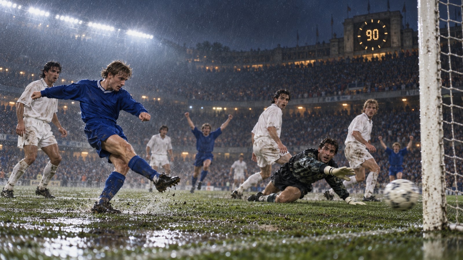 A generic Danish midfielder scores in the final minute of a 1994 European match in Madrid