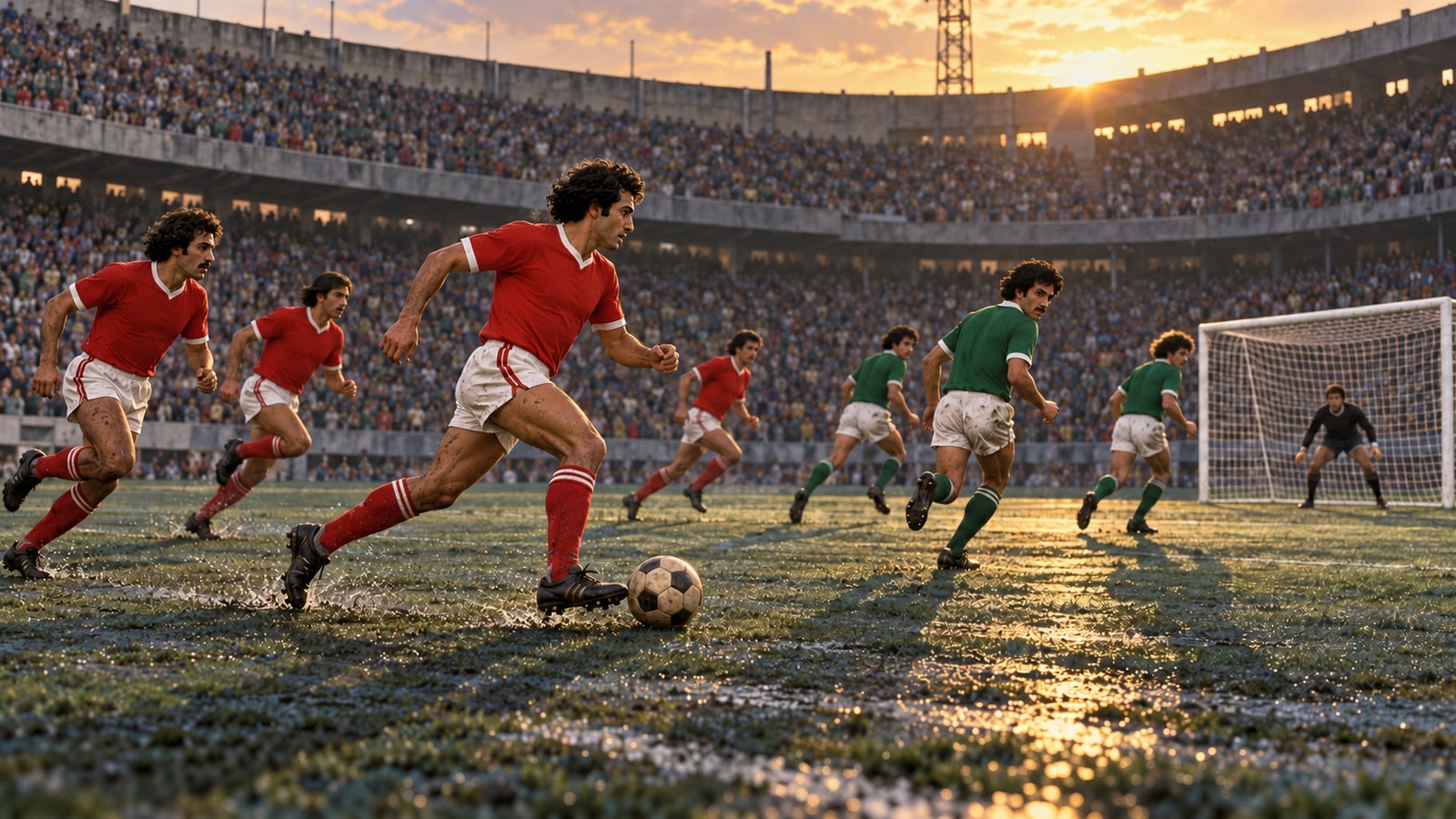 A fictional Tunisian full-back carries the ball forward as the team advances together