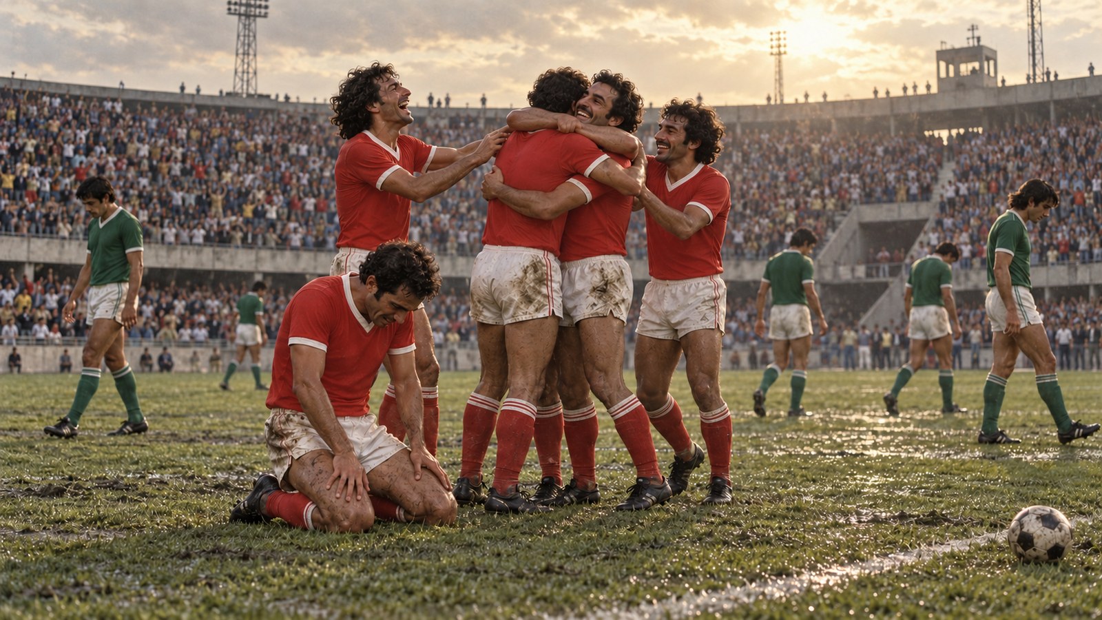 Fictional Tunisian players celebrate a historic World Cup victory in Rosario